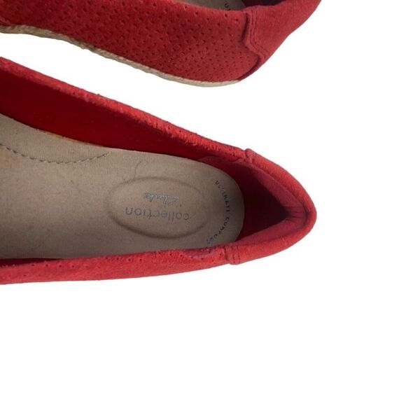 Clark’s red suede upper with jute  lower shoe  With rubber sole six 6.5 - Picture 8 of 12